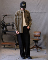 Fine Wool Mock Neck Sweater in oatmeal – layered under an overshirt
