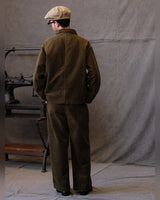 Double-pleated Corduroy Trousers – back view with matching chore jacket