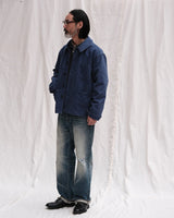French Work Jacket in work blue – full outfit on model