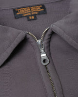 Half-zip Collared Sweatshirt in charcoal – close-up of YKK zip and collar