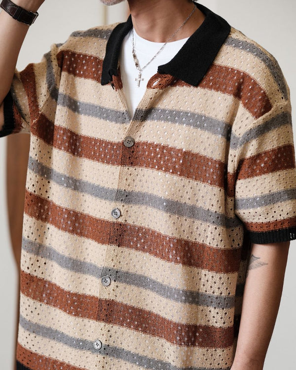 Open-Knit Striped Shirt