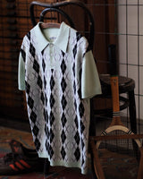 Diamond Pattern Knitted Polo