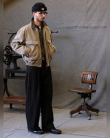 Leather-collar Canvas Work Jacket – full outfit