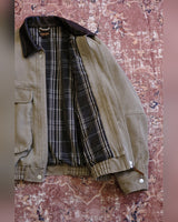 Leather-collar Canvas Work Jacket – plaid cotton lining