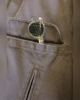 Leather-collar Canvas Work Jacket – snap-flap pocket