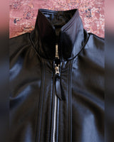 80s Oversized Leather Blouson – close-up of collar and YKK zip