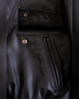 80s Panelled Leather Blouson – close-up of flap and zip pockets