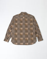 Patchwork Plaid Western Shirt in brown patchwork – flat lay