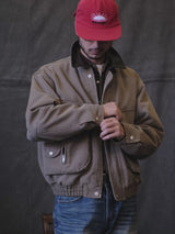 Leather-collar Canvas Work Jacket in washed sand – video