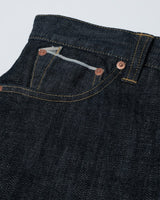 Blue-line Selvedge Straight Jeans in raw indigo – close-up of coin pocket