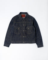 Blue-line Selvedge Type II Denim Jacket in raw indigo – front view, flat lay