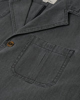 Washed Herringbone Cotton Blazer in charcoal – close-up of flap pocket