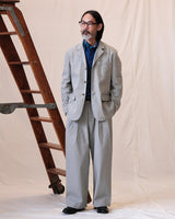Washed Herringbone Cotton Blazer in light grey – full suit on model
