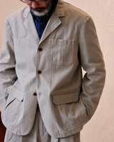 Washed Herringbone Cotton Blazer in light grey – worn on model