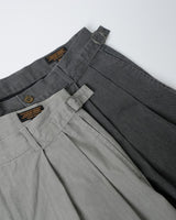 Washed Herringbone Pleated Trousers in light grey – close-up of pleats and waistband
