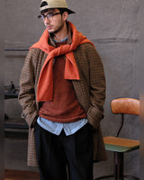 Houndstooth Wool Balmacaan Coat in coffee – worn by model