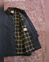 Houndstooth Wool Balmacaan Coat in grey – plaid cotton lining