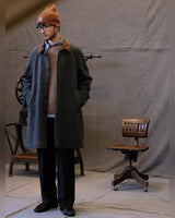 Houndstooth Wool Balmacaan Coat in grey – worn by model
