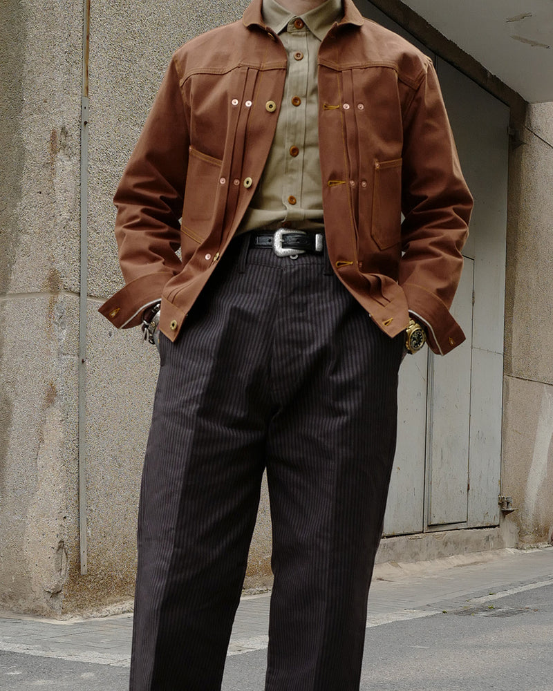 LabourUnion-handmade-clothing-american-retro-vintage-style-menswear-gold-rush-denim-jacket-1930s-Charcoal-Stripe-Workpants