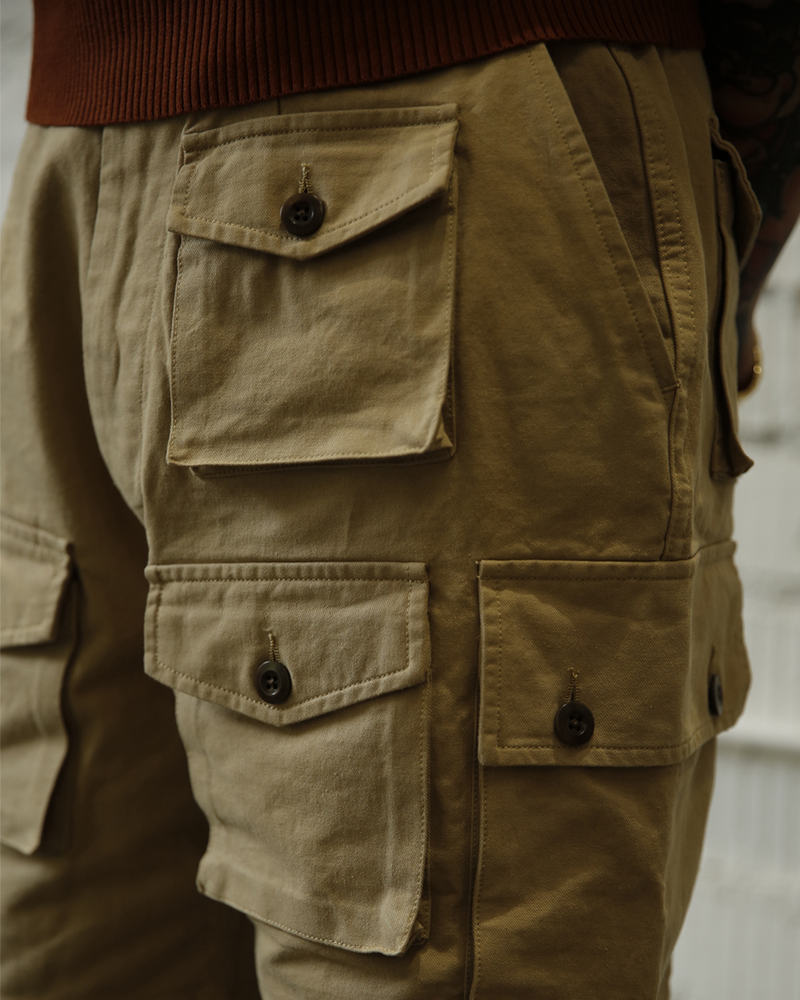 Labourunion-clothing-handemade-american-retro-vintage-style-menswear-bottom-LU160_Multi_Pockets_Khaki_Army_Shorts (1)