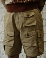 Labourunion-clothing-handemade-american-retro-vintage-style-menswear-bottom-LU160_Multi_Pockets_Khaki_Army_Shorts