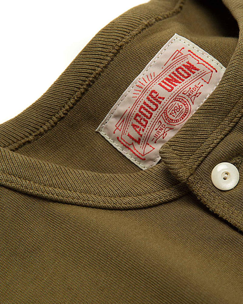 LabourUnion-clothing-american-retro-vintage-handmade-henley-tee-olive-neckline