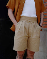 LabourUnion-handmade-clothing-american-retro-vintage-style-menswear-Australian-Army-Buckle-Gurkha-Shorts-khaki-tee-shirt