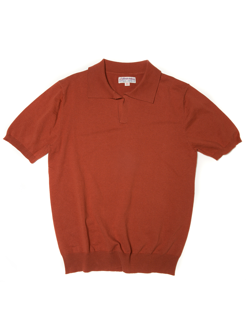 Labourunion-clothing-handemade-american-retro-vintage-style-menswear-tops-LU140_Orange_Fly_Coallr_Buttonless_jersey_Shirt