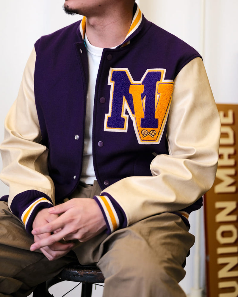 Varsity Jacket for Baseball Letterman Bomber School of Green Wool and  Genuine Brown Leather Sleeves at  Men’s Clothing store