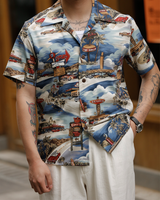 Labourunion_clothing_handemade_american_retro_vintage_style_menswear_ Surf_Burgers_Beach_Sky_Blue_Aloha_Shirt