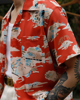 Labourunion_clothing_handemade_american_retro_vintage_style_menswear_Noh_Mask_kagura_Okina_Red_Aloha_Shirt