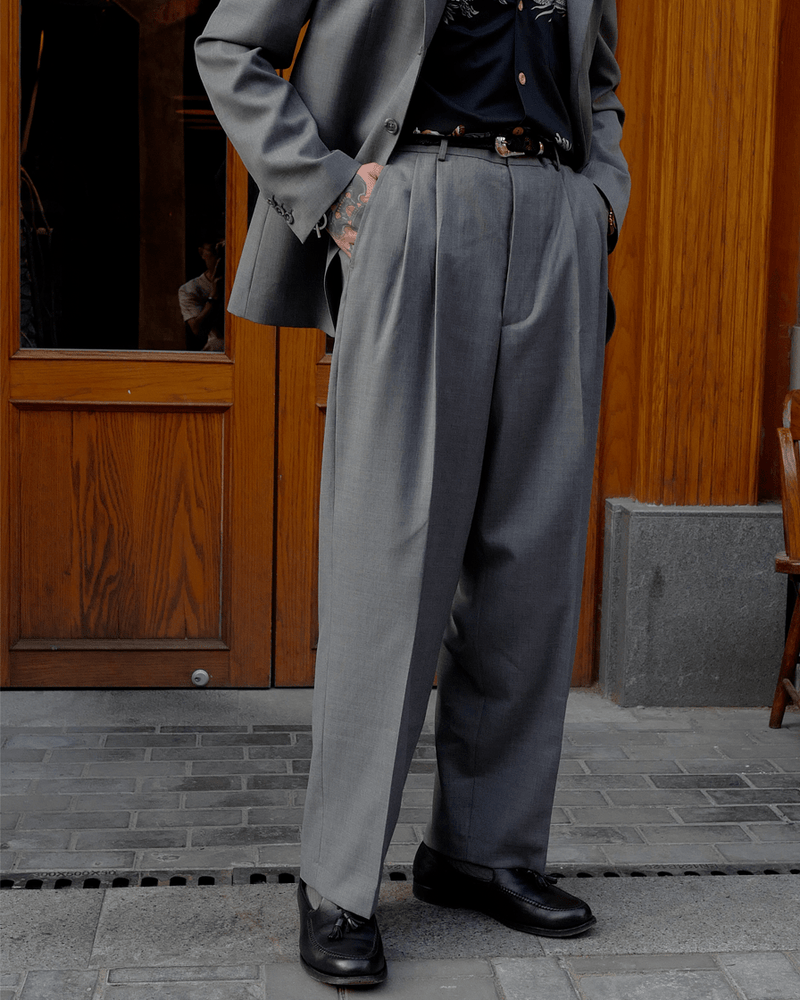 Trousers | Mens Drake's Grey Worsted Wool Flat Front Trouser · SIMPLIFYMG