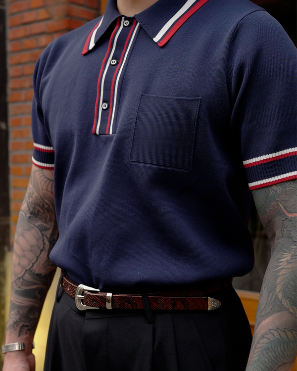 Labourunion_clothing_handemade_american_retro_vintage_style_menswear_tops_50s_greenbook_Striped_Collar_Polo_Shirt