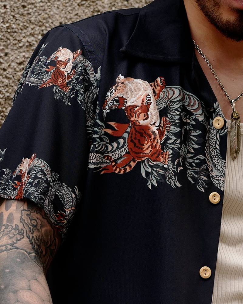Labourunion_clothing_handemade_american_retro_vintage_style_menswear_tops_Entrenched_DragonTiger_Ukiyo-e_BLK_Aloha_Shirt