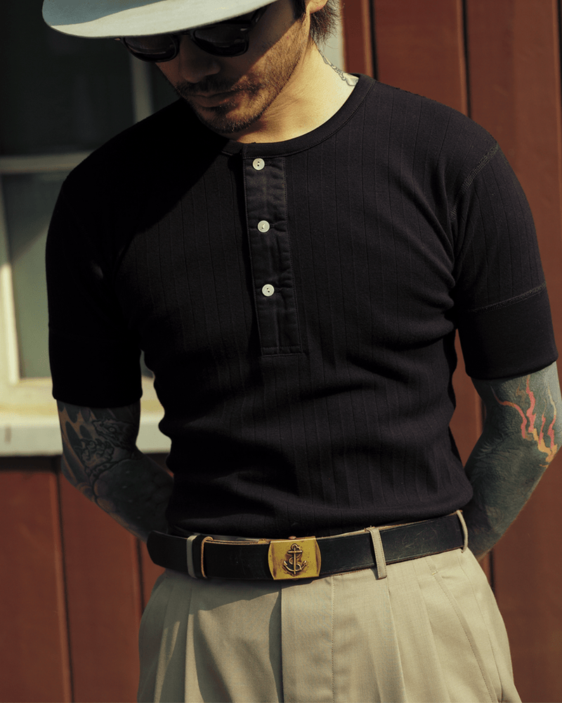 Labourunion_clothing_handemade_american_retro_vintage_style_menswear_tops_Striped_Slim_Fit_Henly_Shirt-Black