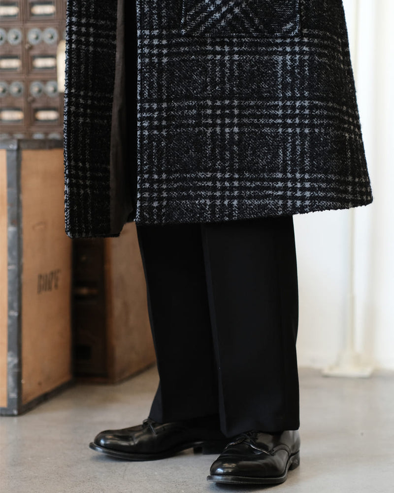 Black Check Wool Raglan Overcoat