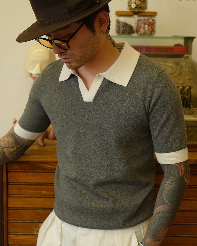 Two Tone Buttonless Polo Shirt
