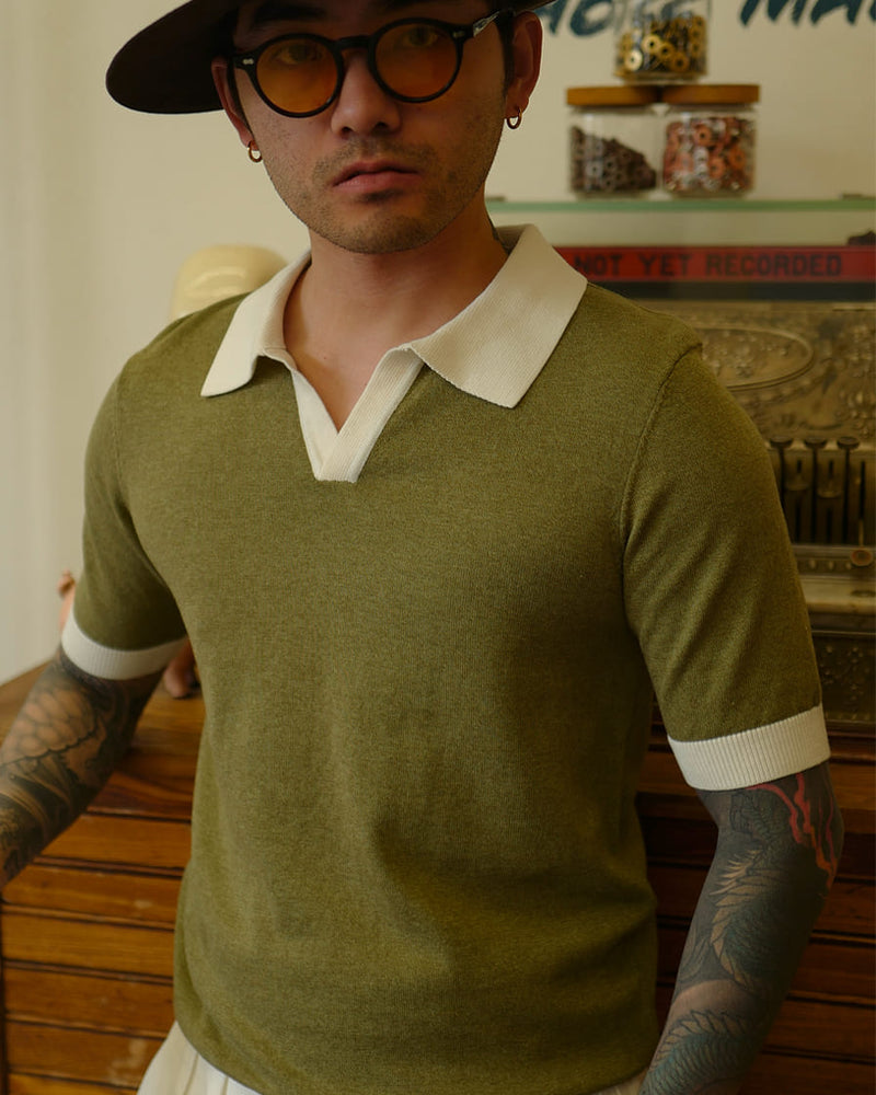 Two Tone Buttonless Polo Shirt
