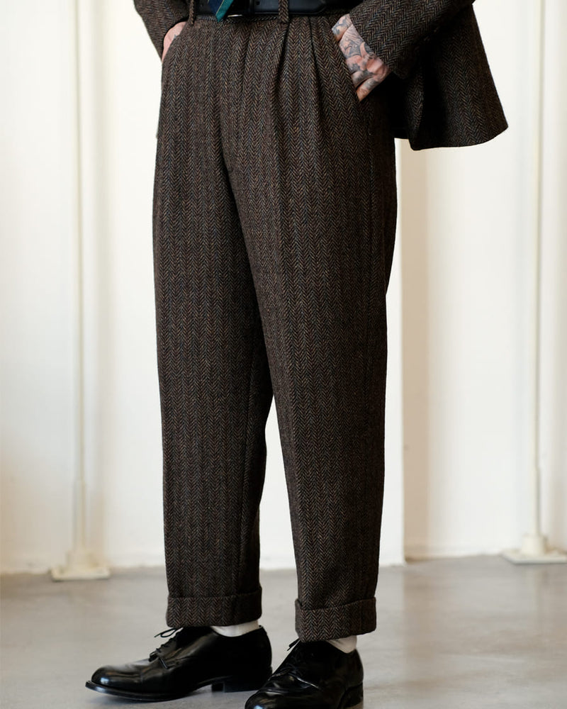 Herringbone Tweed Tapered Trousers