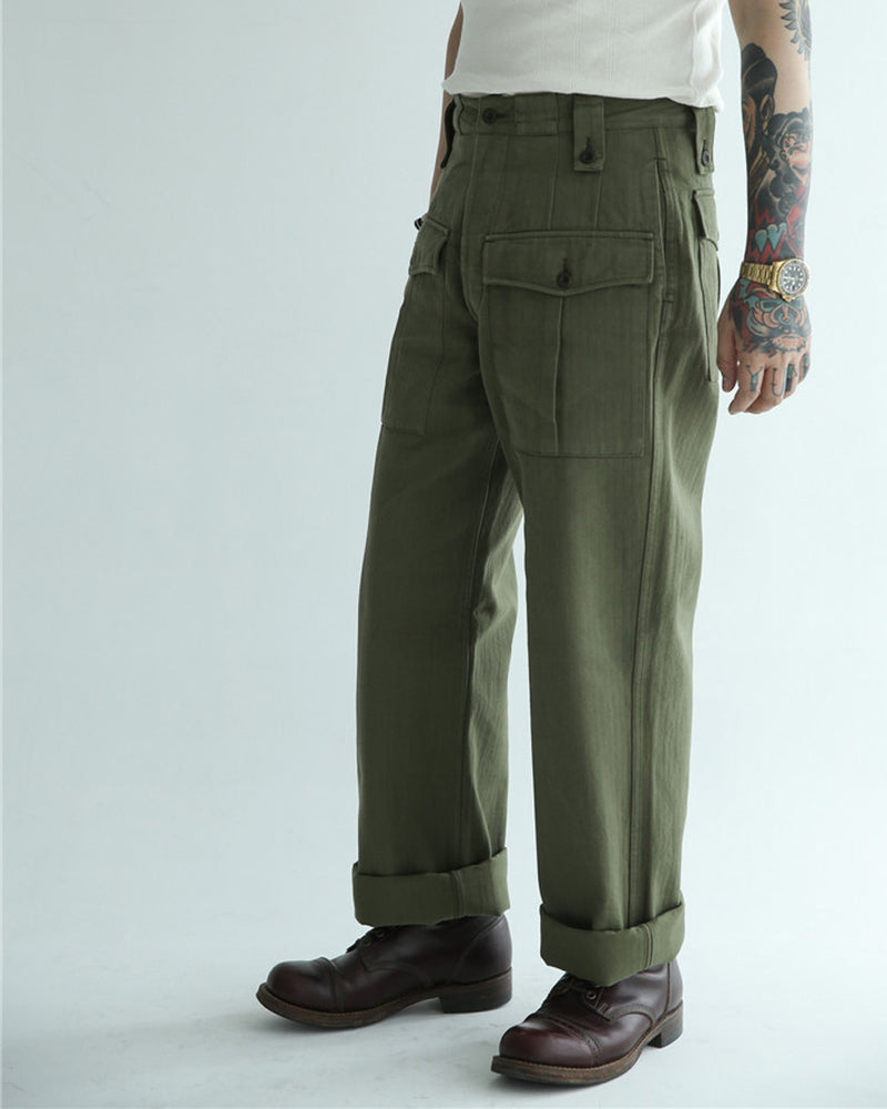 Unisex High Waisted Gurkha Pants 100% Cotton 1950s Army Style