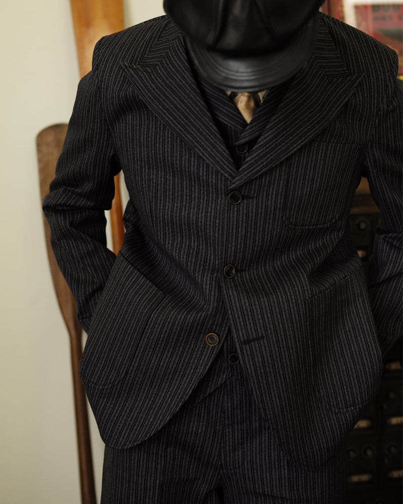 Twist Twill Peaked Lapel Suit Jacket Black