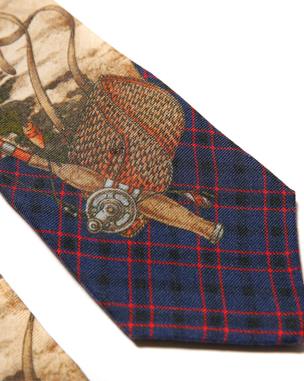 80's Worsted Wool Tie 'Fly-fishing Painting'